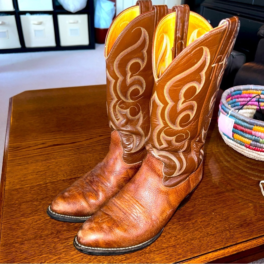 Nocona Men's Jackpot Brown Leather Western Cowboy Boots Size 9D Made In USA